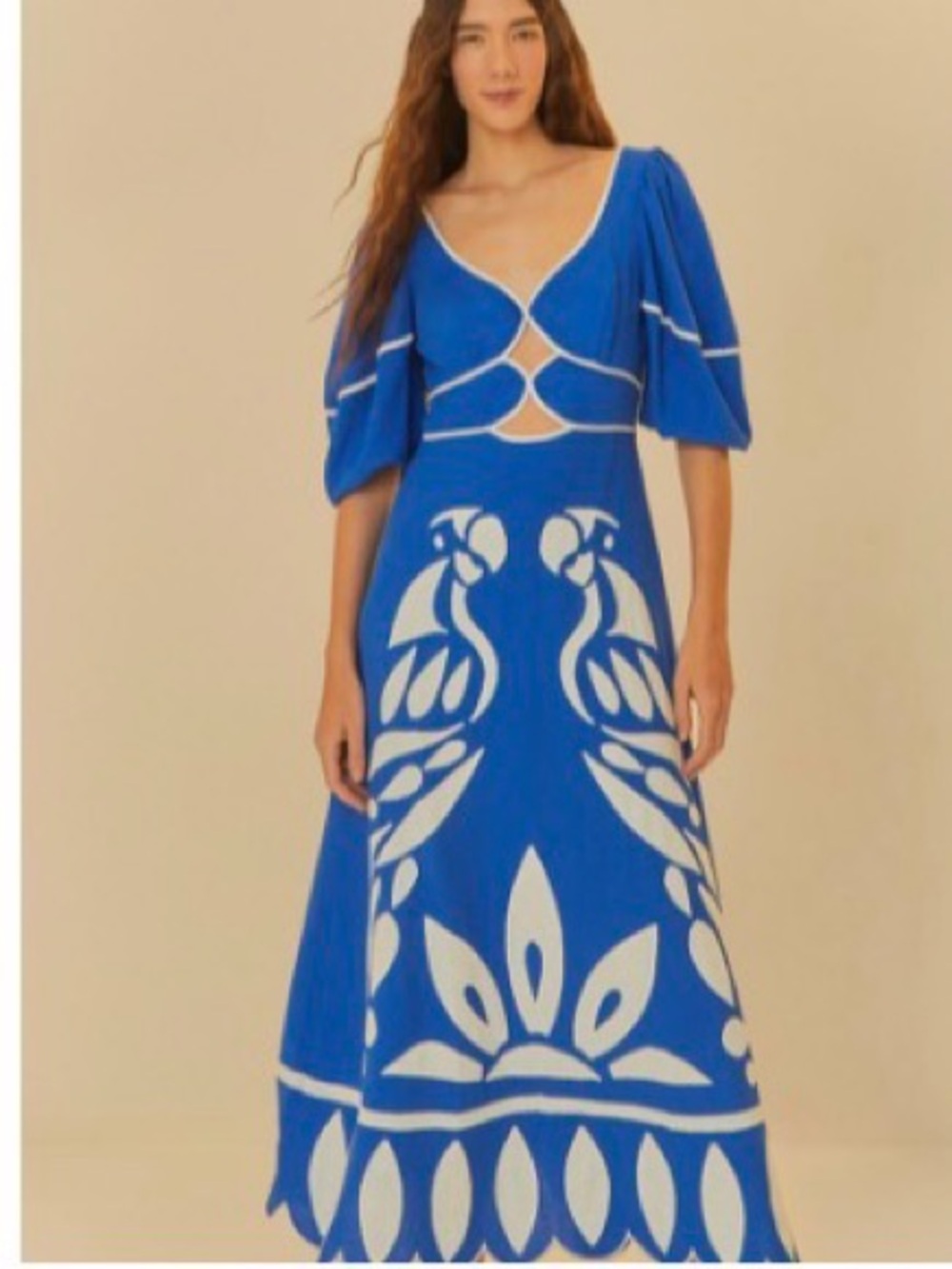 FARM Rio Macaw Blue Cutwork Maxi Dress